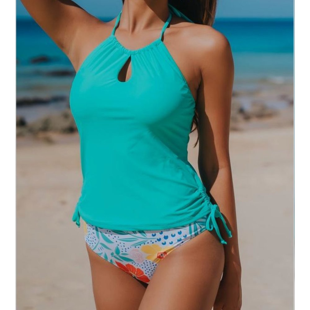 NEW Tankini Swimsuit, sz Large, Halter Drawstring